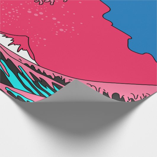 Great Wave in Vaporwave Pop Art Style. Ansicht auf Geschenkpapier (Ecke)