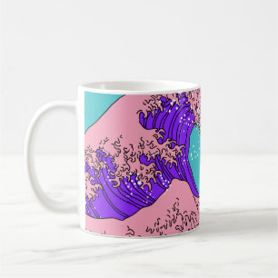 Great Wave in Vaporwave Pop Art Style. Ansicht auf Kaffeetasse