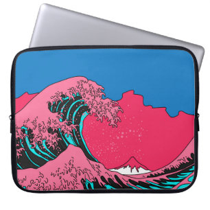 Great Wave in Vaporwave Pop Art Style. Ansicht auf Laptopschutzhülle