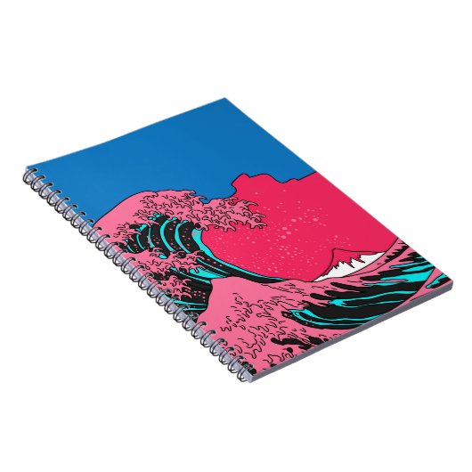 Great Wave in Vaporwave Pop Art Style. Ansicht auf Notizblock (Rechte Seite)