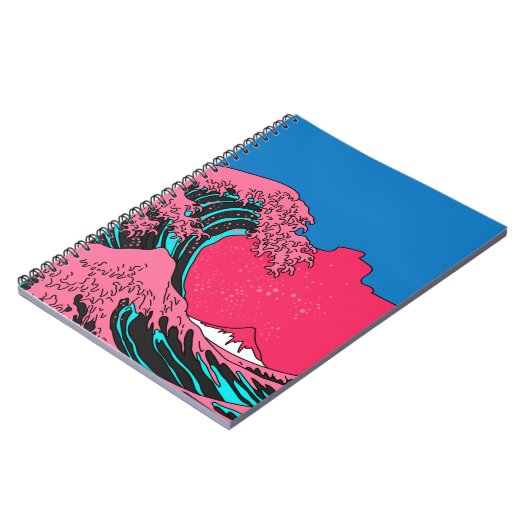 Great Wave in Vaporwave Pop Art Style. Ansicht auf Notizblock (Linke Seite)