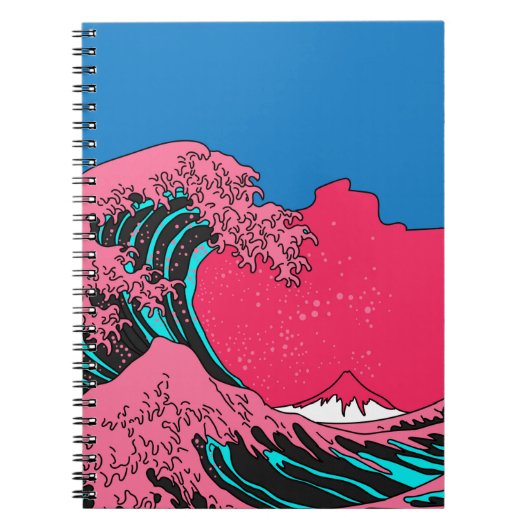 Great Wave in Vaporwave Pop Art Style. Ansicht auf Notizblock (Vorderseite)