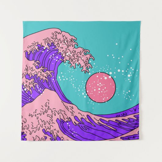 Great Wave in Vaporwave Pop Art Style. Ansicht auf Wandteppich (Vorderseite)