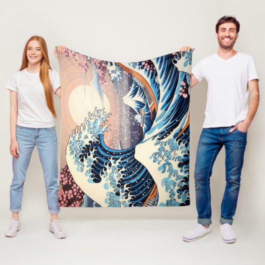 Great Wave inspiriert rosa Sakura Ästhetik Fleecedecke (Beispiel)