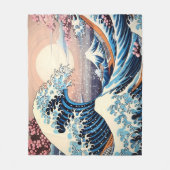 Great Wave inspiriert rosa Sakura Ästhetik Fleecedecke (Vorderseite)