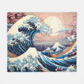 Great Wave inspiriert rosa Sakura Ästhetik Fleecedecke (Vorderseite (Horizontal))