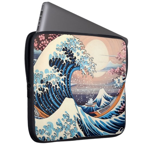 Great Wave inspiriert rosa Sakura Ästhetik Laptopschutzhülle (Vorne Rechts)