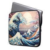 Great Wave inspiriert rosa Sakura Ästhetik Laptopschutzhülle (Vorderseite Links)