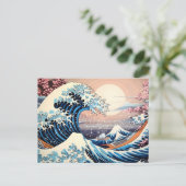Great Wave inspiriert rosa Sakura Ästhetik Postkarte (Stehend Vorderseite)