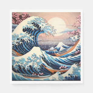 Great Wave inspiriert rosa Sakura Ästhetik Serviette