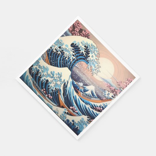 Great Wave inspiriert rosa Sakura Ästhetik Serviette (Ecke)