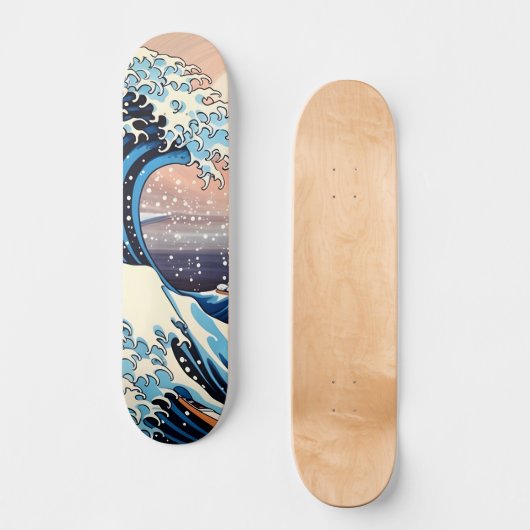 Great Wave inspiriert rosa Sakura Ästhetik Skateboard (Vorderseite)