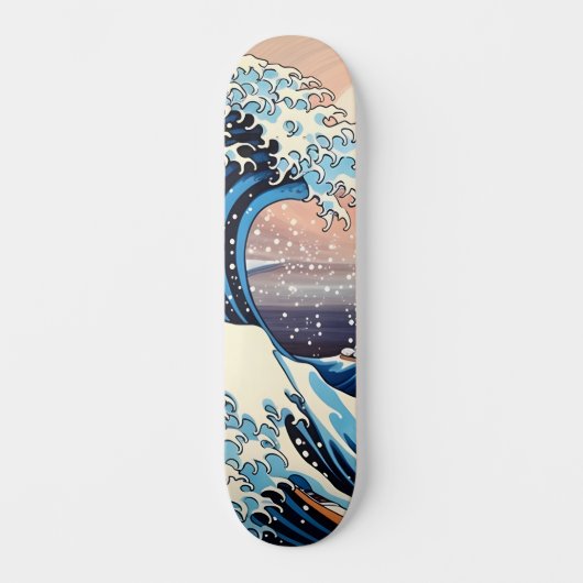 Great Wave inspiriert rosa Sakura Ästhetik Skateboard (Vorderseite)