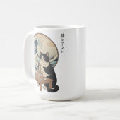 Great Wave Japanese Cat Eating Ramen Funny Art Kaffeetasse (Vorderseite Links)