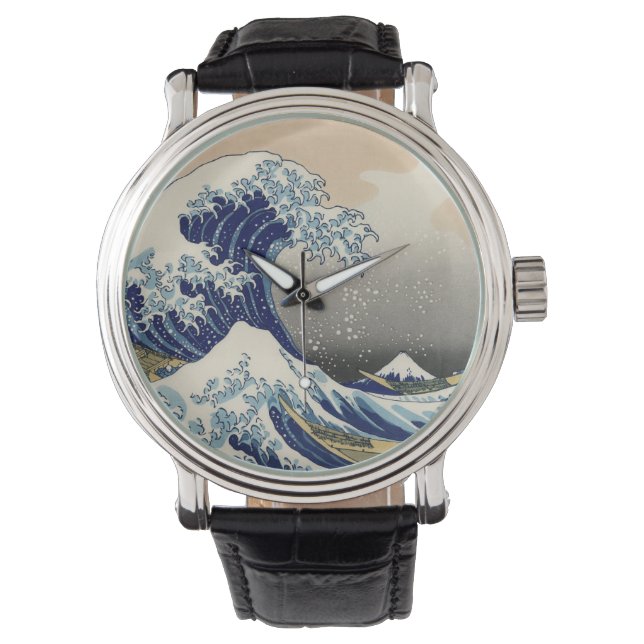 Great Wave Kanagawa japanisches Gemälde Armbanduhr (Vorderseite)