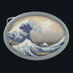 Great Wave Kanagawa japanisches Gemälde Ovale Gürtelschnalle<br><div class="desc">Japanische Holzschnitt-Welle — Fuji-Welle von Hokusa Eine große Welle ist draußen im Ozean — und Sie sehen den Fuji im fernen Hintergrund — die Welle kurbelt um den großen Fuji. Die riesige Welle ist so intensiv, dass man die Boote im Vordergrund fast verpassen könnte. Die berühmte Great Wave Off Kanagawa...</div>