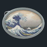 Great Wave Kanagawa japanisches Gemälde Ovale Gürtelschnalle<br><div class="desc">Japanische Holzschnitt-Welle — Fuji-Welle von Hokusa Eine große Welle ist draußen im Ozean — und Sie sehen den Fuji im fernen Hintergrund — die Welle kurbelt um den großen Fuji. Die riesige Welle ist so intensiv, dass man die Boote im Vordergrund fast verpassen könnte. Die berühmte Great Wave Off Kanagawa...</div>