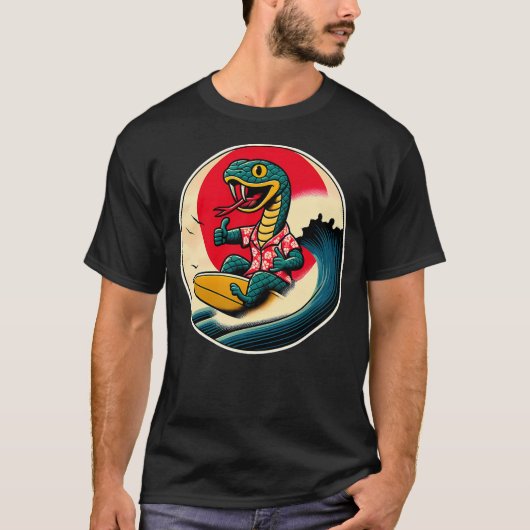 Great Wave Kanagawa Snake Surfing T-Shirt (Vorderseite)