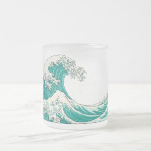 Great Wave mattierte Tasse aus Glas - grün