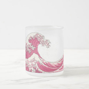 Great Wave mattierte Tasse aus Glas - rosa