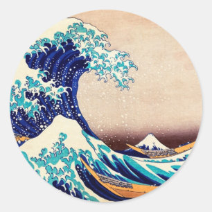 Great Wave Off Kanagawa Japanischer Holzblock Prin Runder Aufkleber