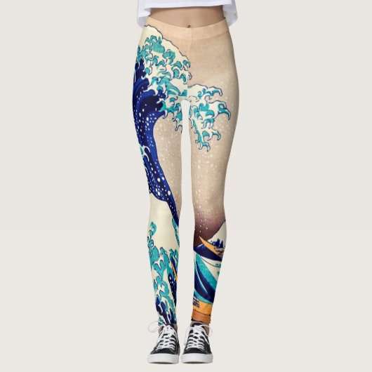 Great Wave Off Kanagawa Vintage japanische Kunst Leggings (Vorderseite)