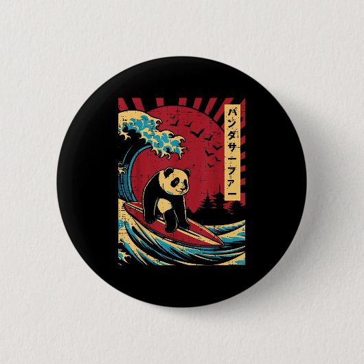 Great Wave Panda Surfing Meme Japanese Art Men Wom Button (Vorderseite)