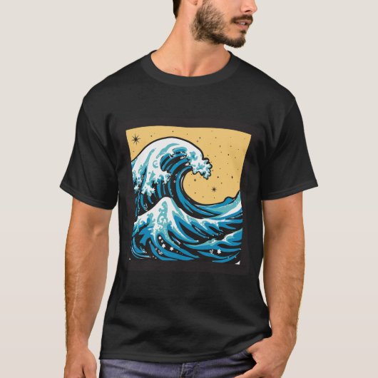 Great Wave Under a Yellow Sky. Vector graphic. T-Shirt (Vorderseite)
