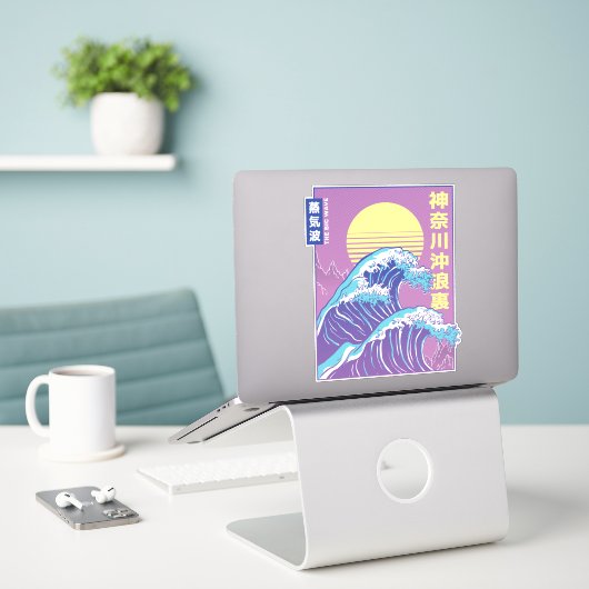Great Wave Vaporwave Kanagawa Aufkleber (Laptop auf Schreibtisch)