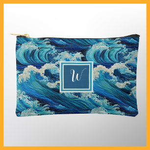 Great Waves and Seafoam Beach Inspiriert Monogram Zubehörtasche