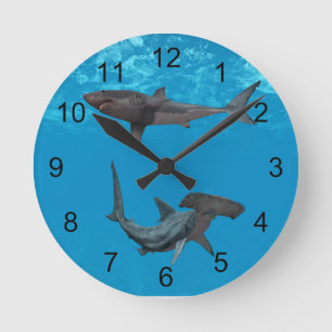 Great White and Hammerhead Shark Clock Runde Wanduhr