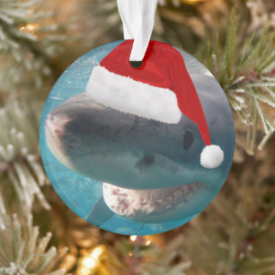Great White Christmas Sharks mit Weihnachtsmannmüt Ornament