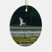 Great White Egret Flying Keramik Ornament (Rechts)