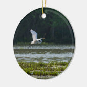 Great White Egret Flying Keramik Ornament (Links)