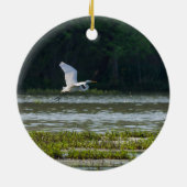 Great White Egret Flying Keramik Ornament (Hinten)