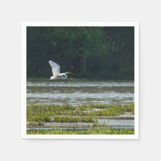 Great White Egret Flying Serviette (Vorderseite)