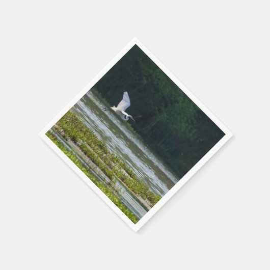 Great White Egret Flying Serviette (Ecke)