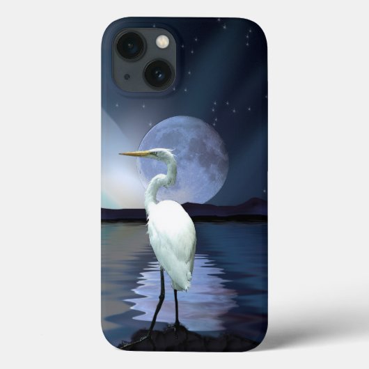 Great White Egret, Moon and Water Wildlife Art 3 Case-Mate iPhone Hülle (Rückseite)