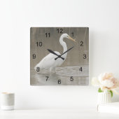 Great White Egret Quadratische Wanduhr (Zuhause)