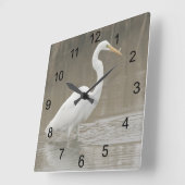 Great White Egret Quadratische Wanduhr (Winkel)