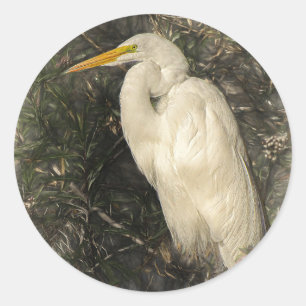 Great White Egret Water Bird Digitale Kunstmalerei Runder Aufkleber