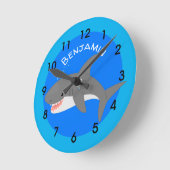 Great White Hai Happy Cartoon Illustration Runde Wanduhr (Winkel)