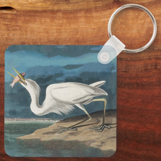 Great White Heron Audubon Bird Wildlife Painting Schlüsselanhänger (Rückseite)