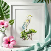 Great White Heron Tropical Beach Art Poster