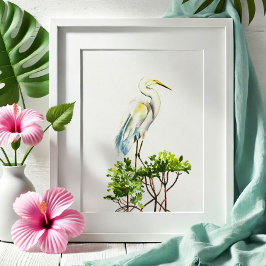 Great White Heron Tropical Beach Art Poster