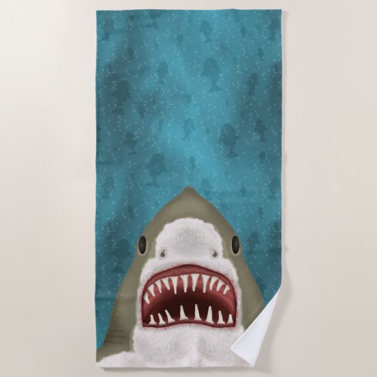 Great White Shark Attack Funny Fish Head Ocean Strandtuch (Vorderseite)