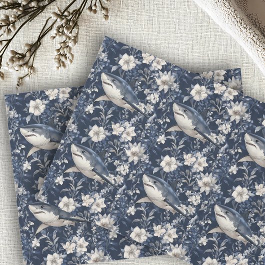 Great White Shark Floral Flowers Seidenpapier
