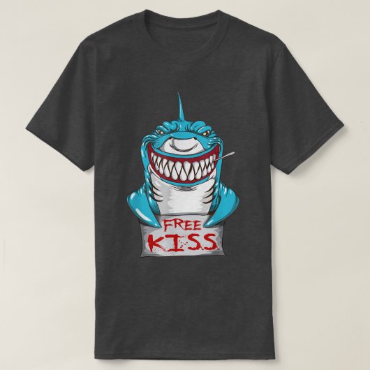 Great White Shark Free Kiss Shark Bite Teeth Bitin T-Shirt (Design vorne)