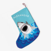 Great White Shark Funny Cartoon Individuelle Name Kleiner Weihnachtsstrumpf (Rückseite (Hängend))