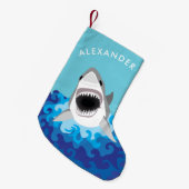 Great White Shark Funny Cartoon Individuelle Name Kleiner Weihnachtsstrumpf (Vorderansicht (hängend))